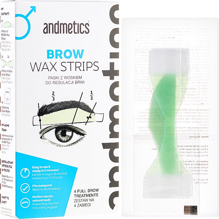 Enthaarungsstreifen Augenbrauen für Männer - Andmetics Brow Wax Strips Men (Wachsstreifen 4 St. + 2x2 Zusatzstreifen + Pflegetücher 4 St.) — Bild N1