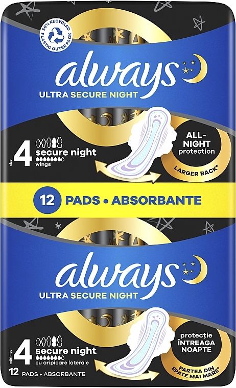 Damenbinden mit Flügeln 12 St. - Always Ultra Secure Night Instant Dry Protection