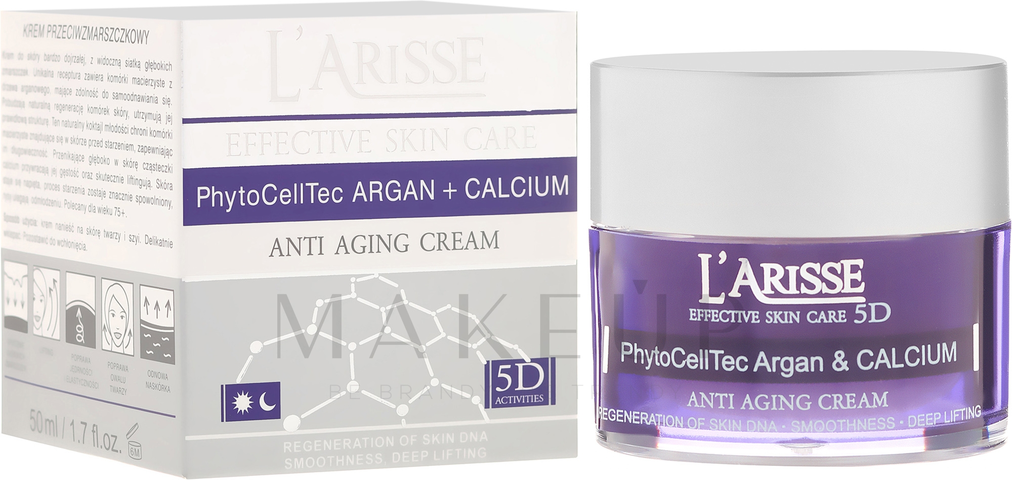 Anti-Falten Gesichtscreme mit Argan-Stammzellen und Kalzium 75+ - Ava Laboratorium L'Arisse 5D Anti-Wrinkle Cream Stem PhytoCellTech Argan + Calcium — Bild 50 ml