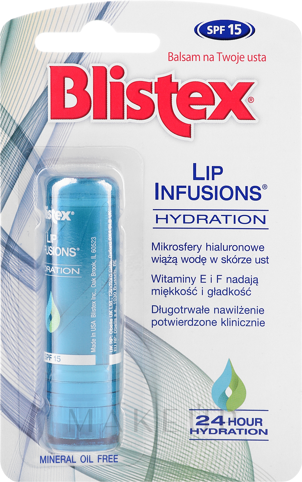 Feuchtigkeitsspendender Lippenbalsam SPF 15 - Blistex Lip Infusions Hydration SPF15 — Bild 3.7 g