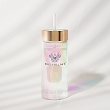 Holographische Glaswasserflasche mit Rosenquarz und Trinkhalm, 400 ml - Crystallove Glass Hologram Water Bottle with Pink Quartz and Straw — Bild N3