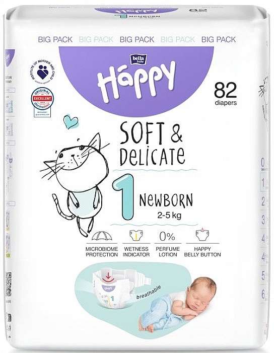 Babywindeln 2-5 kg Größe 1 Newborn 82 St. - Bella Baby Happy Soft & Delicate  — Bild N2