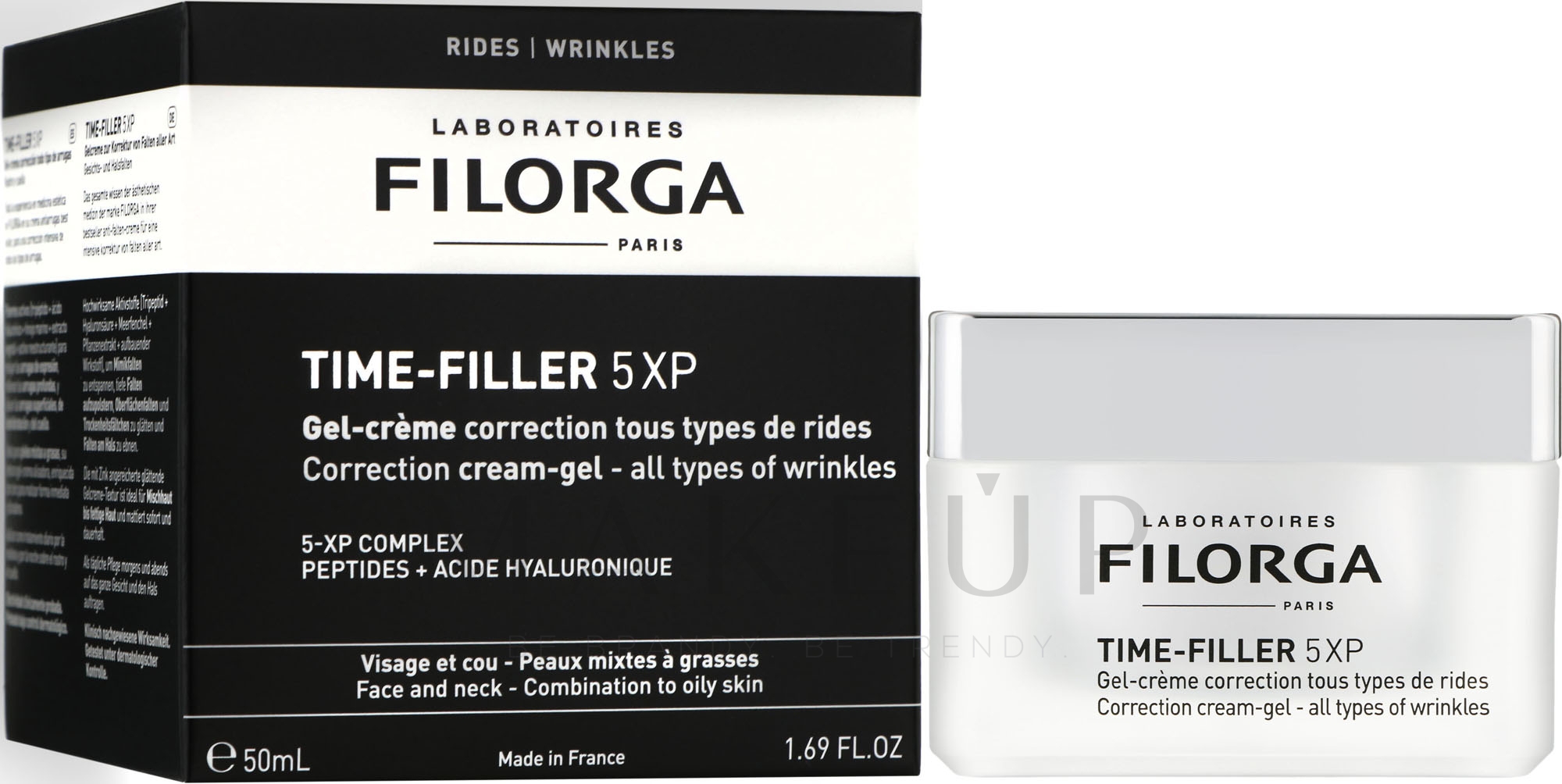 Gel-Creme zur Faltenkorrektur für gemischte bis fettige Gesichtshaut mit Zink, Tripeptid, Hyaluronsäure und Meeres-Christe - Filorga Time-Filler 5 XP Correction Cream-Gel - all types of wrinkles — Bild 50 ml