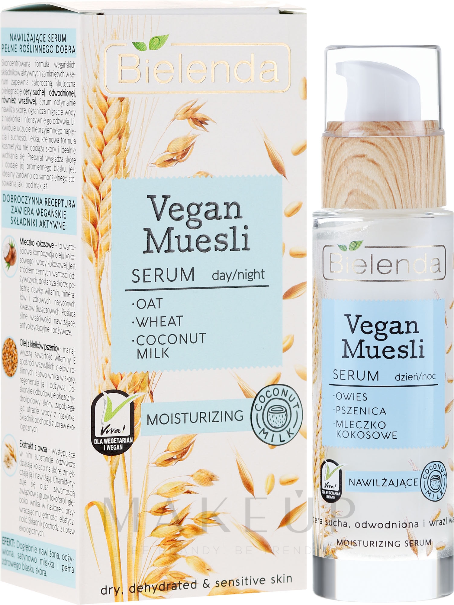 Feuchtigkeitsspendendes Gesichtsserum mit Weizenkeimöl, Haferextrakt und Kokosmilch - Bielenda Vegan Muesli — Bild 30 ml