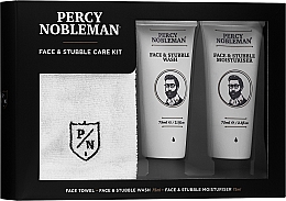 Gesichtspflegeset - Percy Nobleman Face & Stubble Care Kit (Feuchtigkeitscreme für Gesicht und 3-Tage-Bart 75ml + Waschgel für Gesicht und 3-Tage-Bart 75ml + Handtuch) — Bild N1