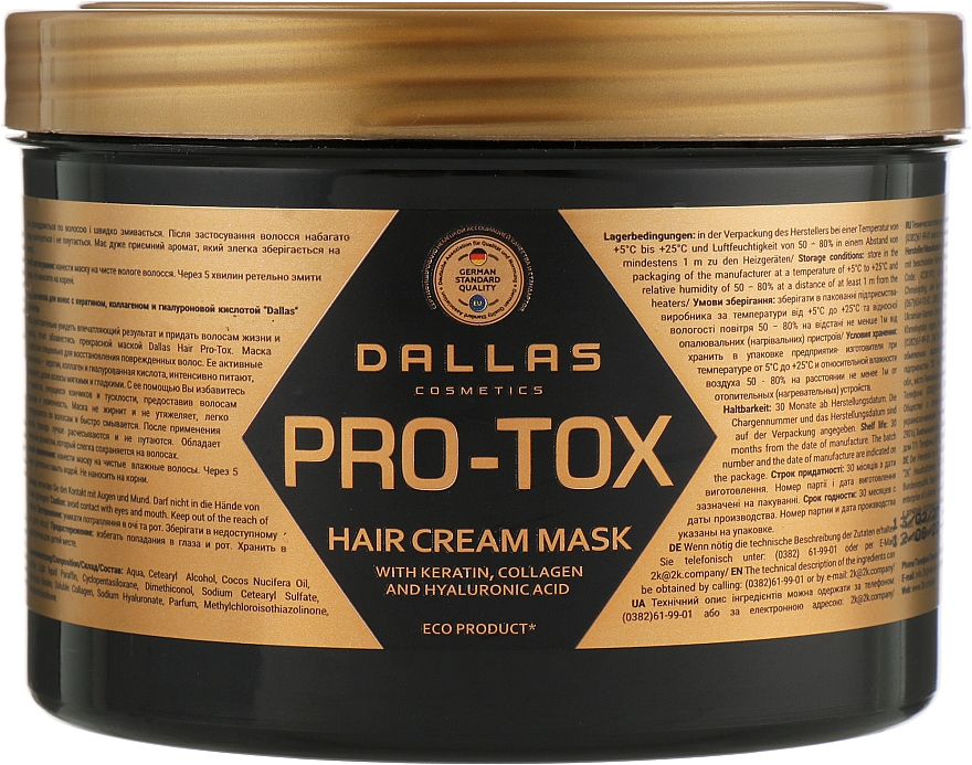 Creme-Maske für das Haar mit Keratin, Kollagen und Hyaluronsäure - Dalas Cosmetics Pro-Tox Mask — Bild N1