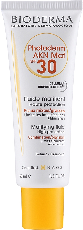 Mattierendes Sonnenschutzfluid gegen Hautunreinheiten für fettige und gemischte Gesichtshaut SPF 30 - Bioderma Photoderm Akn Mat Spf 30 Matifying Sun Fluid — Bild N1