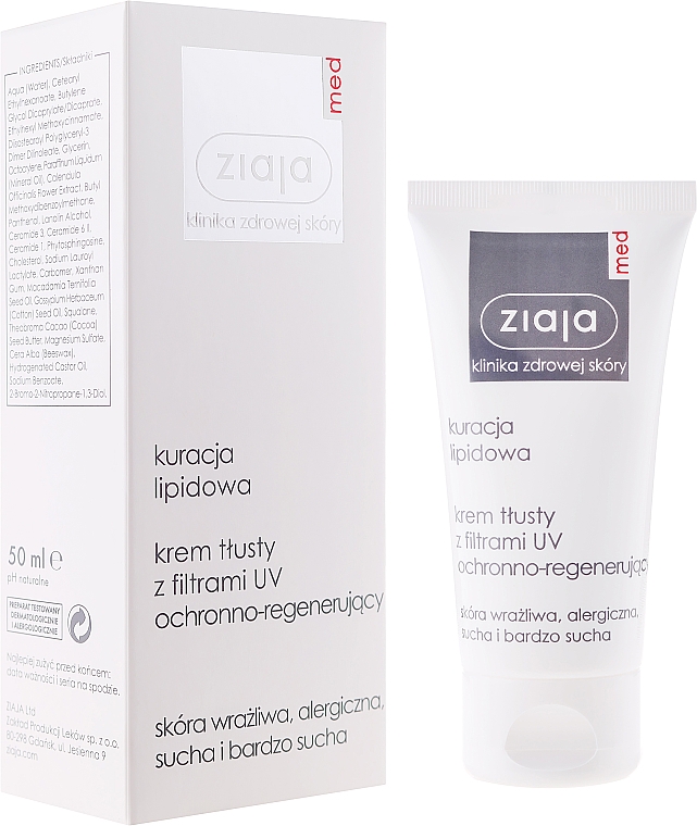 Schützende und regenerierende Gesichtscreme mit UV-Filter - Ziaja Med Grease Cream With Uv Filters — Bild N1