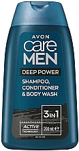 Düfte, Parfümerie und Kosmetik 3in1 Shampoo, Haarspülung und Duschgel für Männer - Avon Care Men Deep Power Shampoo Conditioner & Body Wash