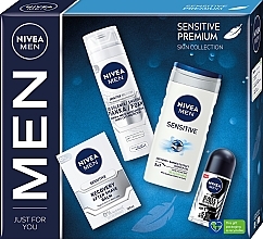 NIVEA MEN Sensitive Premium (Duschgel 250ml + Deo Roll-on 50ml + After Shave Balsam 100ml + Rasierschaum 200ml) - Körperpflegeset — Bild N1