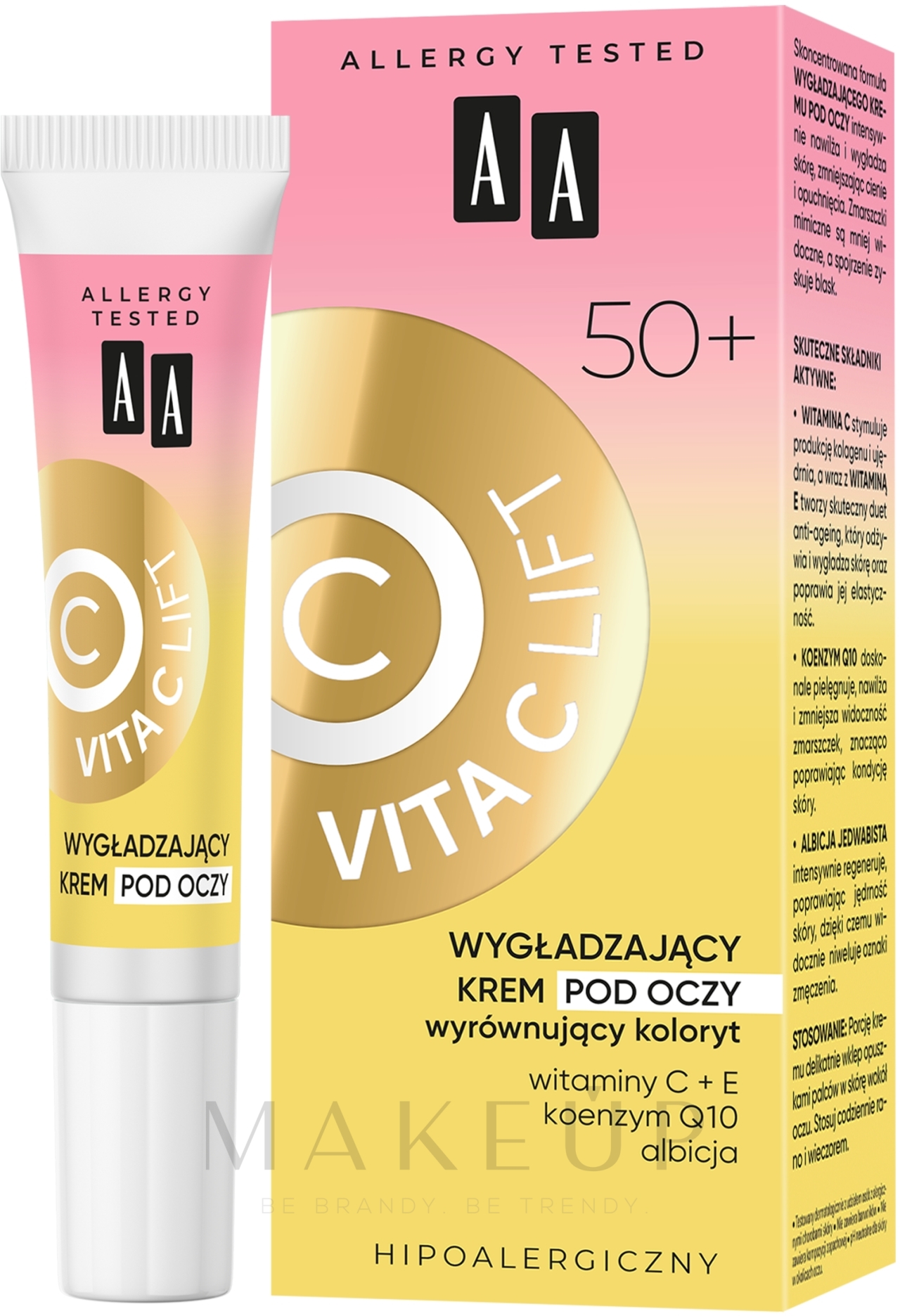 Regenerierende und glättende Augencreme 50+ mit Vitamin C, Coenzym Q10 und Albizia-Extrakt - AA Vita C Lift Smoothing Eye Cream — Bild 15 ml