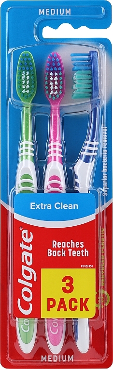 Zahnbürsten mittel grün, rosa, blau 3 St. - Colgate Extra Clean Medium — Bild N1