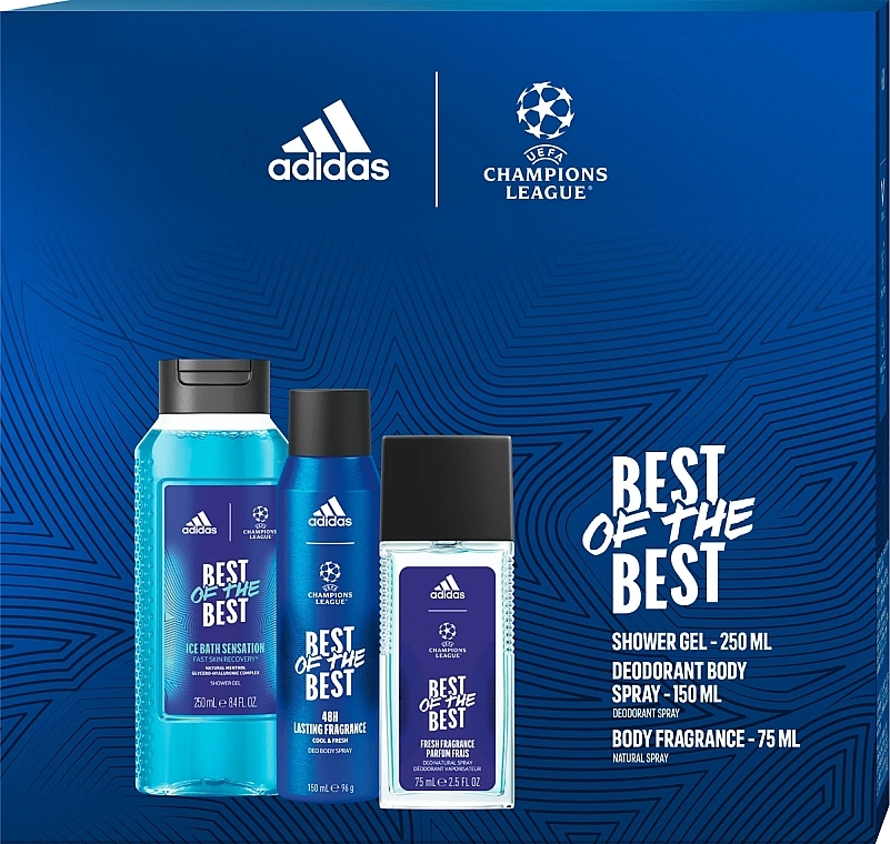 Adidas UEFA 9 Best Of The Best - Körperpflegeset (Deospray 150 ml + Körpernebel 75 ml + Duschgel 250 ml)  — Bild N1