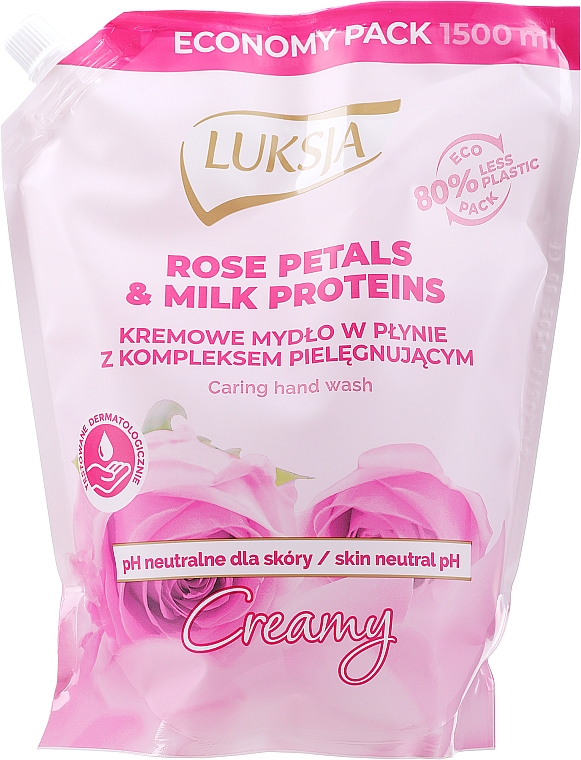 Cremige Flüssigseife mit Rosenblättern und Milchproteinen - Luksja Creamy Rose Petal & Milk Proteins (Doypack)  — Bild N3