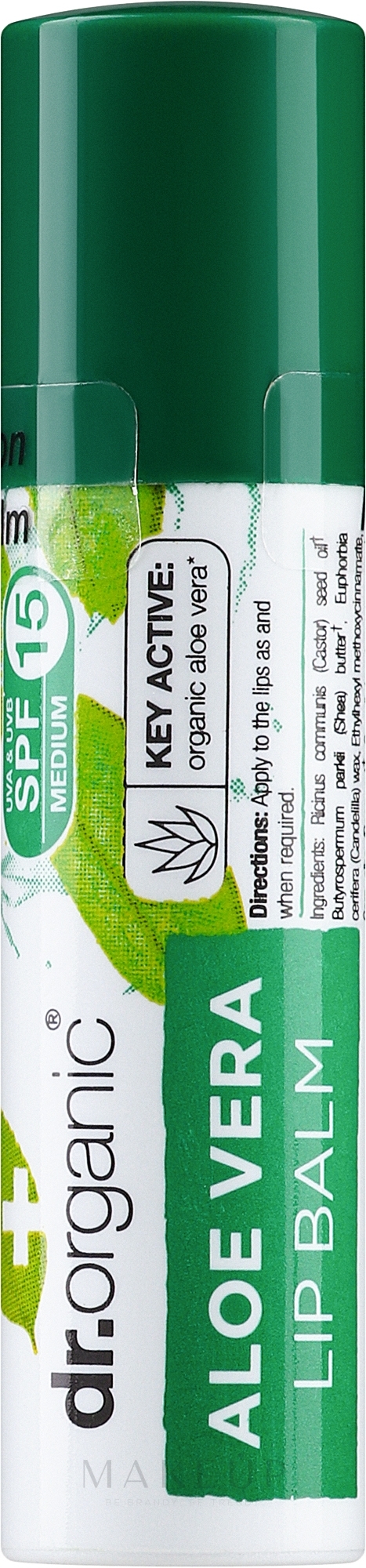 Lippenbalsam mit Aloe Vera - Dr. Organic Bioactive Skincare Aloe Vera Lip Care Stick SPF15 — Bild 5.7 ml