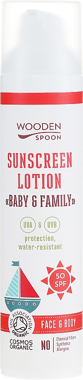Wasserfeste Bio-Sonnenschutzlotion für Gesicht und Körper SPF 50 - Wooden Spoon Organic Sunscreen Lotion Baby & Family SPF 50 — Bild N2