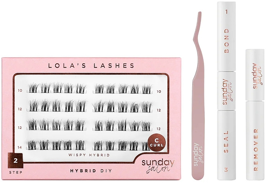 Set - Lola's Lashes Wispy Hybrid Diy Lash Extensions Starter Set (Wimpernkleber/2x3,5 ml + Entferner/4 ml + Künstliche Wimpern/40 St. + Pinzette/1 St.)  — Bild N1