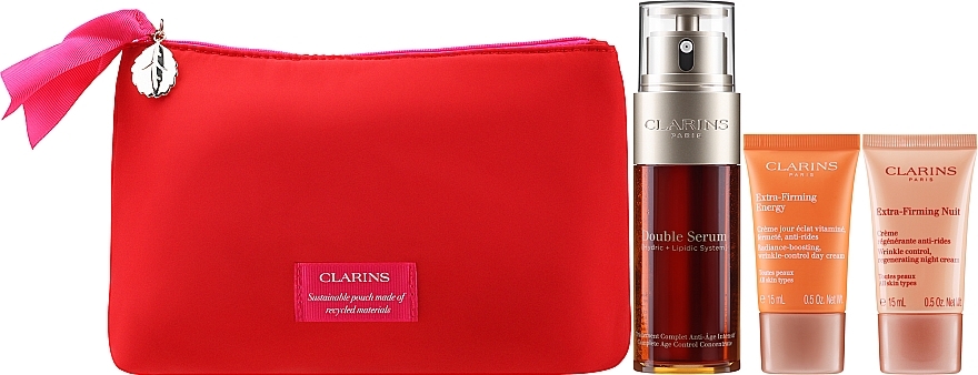 Gesichtspflegeset - Clarins VP Double Serum & Extra-Firming (Gesichtsserum 50ml + Gesichtscreme 2x15ml + Kosmetiktasche) — Bild N2