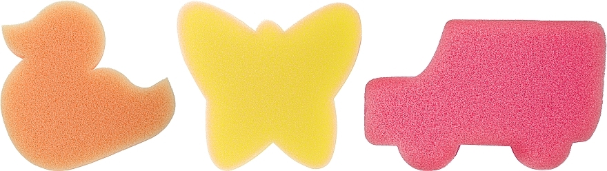 Badeschwamm-Set für Kinder orange Ente, gelber Schmetterling, rosa Auto - Ewimark — Bild N1