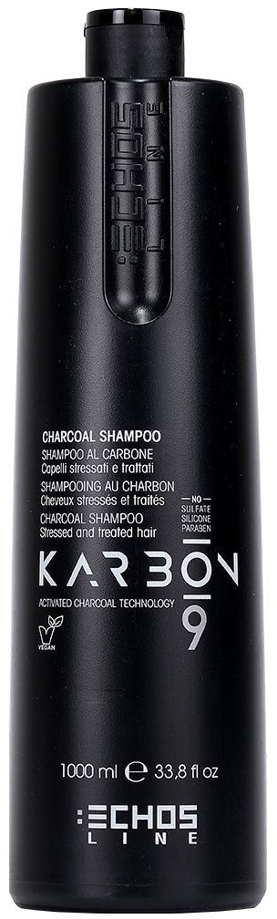 Shampoo mit Aktivkohle für strapaziertes und behandeltes Haar - Echosline 9 Charcoal Shampoo — Bild 350 ml