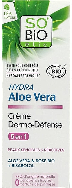 Schützende und feuchtigkeitsspendende Gesichtscreme mit Aloe Vera, Rose und Bisabolol - So'Bio Etic Hydra Aloe Vera Creme — Foto N1