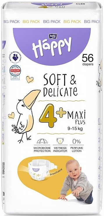 Babywindeln 9-15 kg Größe 4+ Maxi Plus 56 St. - Bella Baby Happy Soft & Delicate  — Bild N1