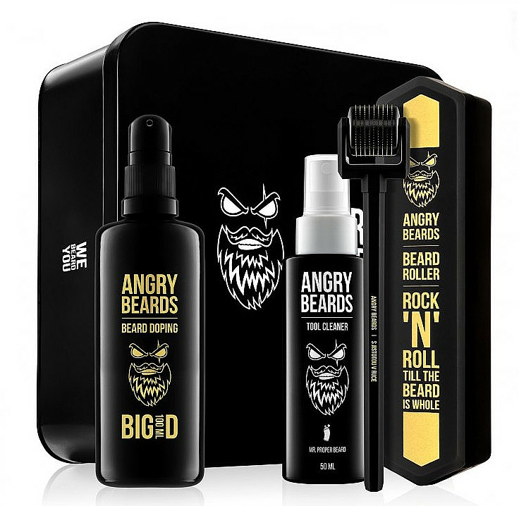 Bartpflegeset - Angry Beards (Bartserum 100ml + Mezoroller 1 St. + Reinigungsspray für den Mezoroller 50ml) — Bild N1