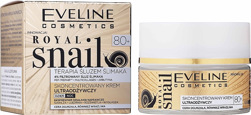 Ultra pflegende, feuchtigkeitsspendende und straffende Gesichtscreme mit Schneckenschleimfiltrat für reife und empfindliche Haut - Eveline Cosmetics Royal Snail Cream 80+ — Bild N1