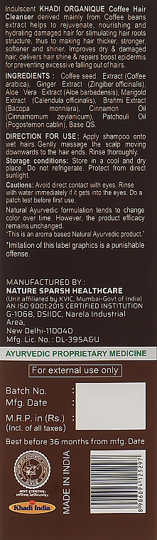 Natürliches ayurvedisches Kaffeeshampoo gegen Haarausfall und zum Haarwachstum, ohne Sulfate - Khadi Organique Coffee Hair Cleanser — Bild N3