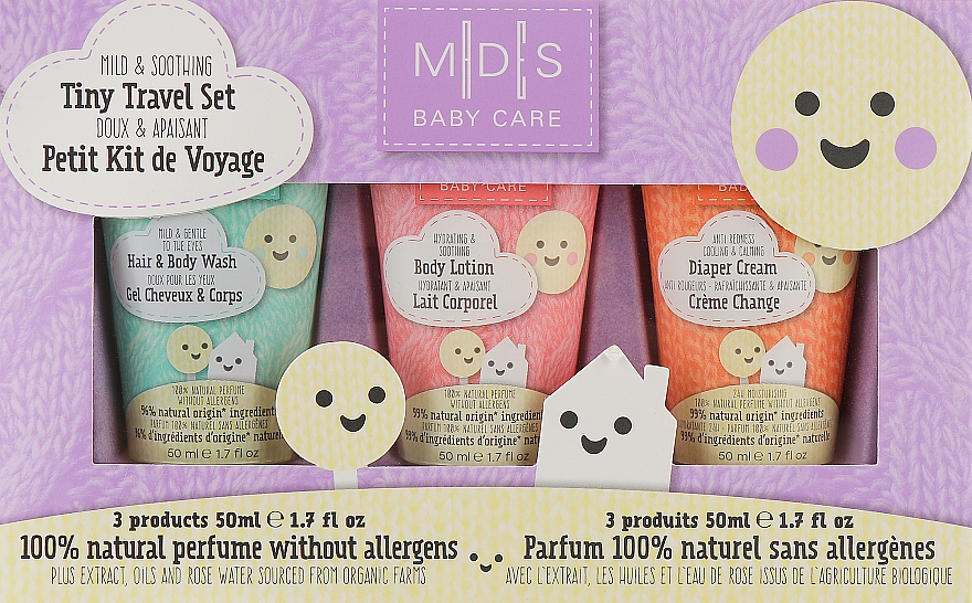 Körperpflegeset für Babys - Mades Cosmetics M|D|S Baby Care Tiny Travel Set (Waschgel für Körper und Haar 50ml + Körperlotion für Babys 50ml + Windelcreme 50ml) — Bild N1