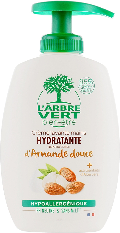 Handcreme-Seife mit Mandel - L'Arbre Vert Hand Wash Almond Bio (mit Spender)  — Bild N1