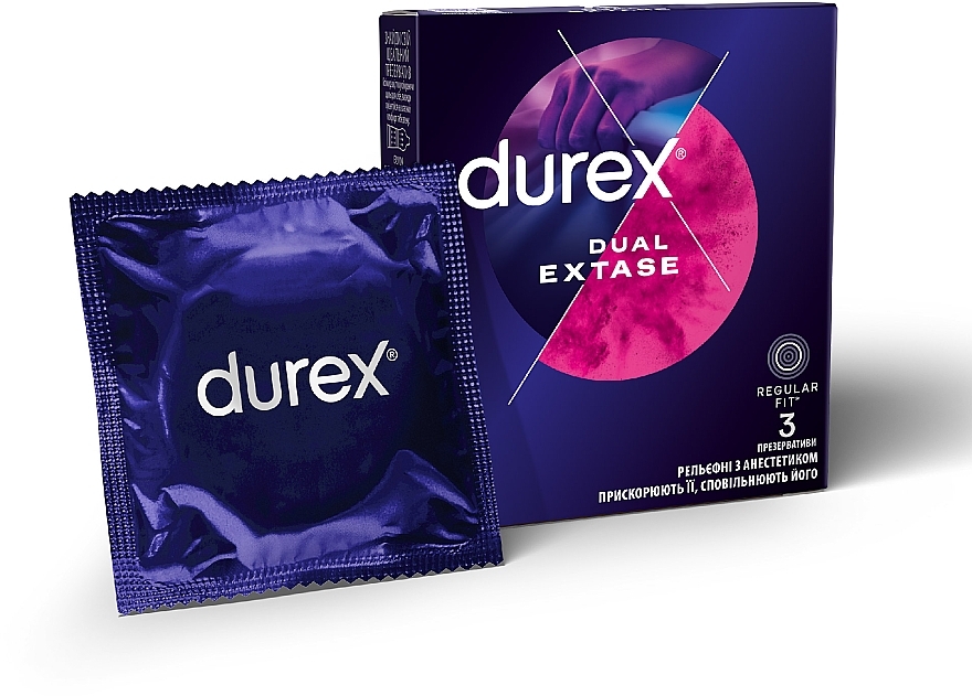 Latexkondome mit Silikongleitmittel 3 St. - Durex Dual Extase — Bild N1