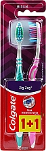 Zahnbürste Zig Zag mittel rosa und grün 2 St. - Colgate Zig Zag Plus Medium — Bild N1