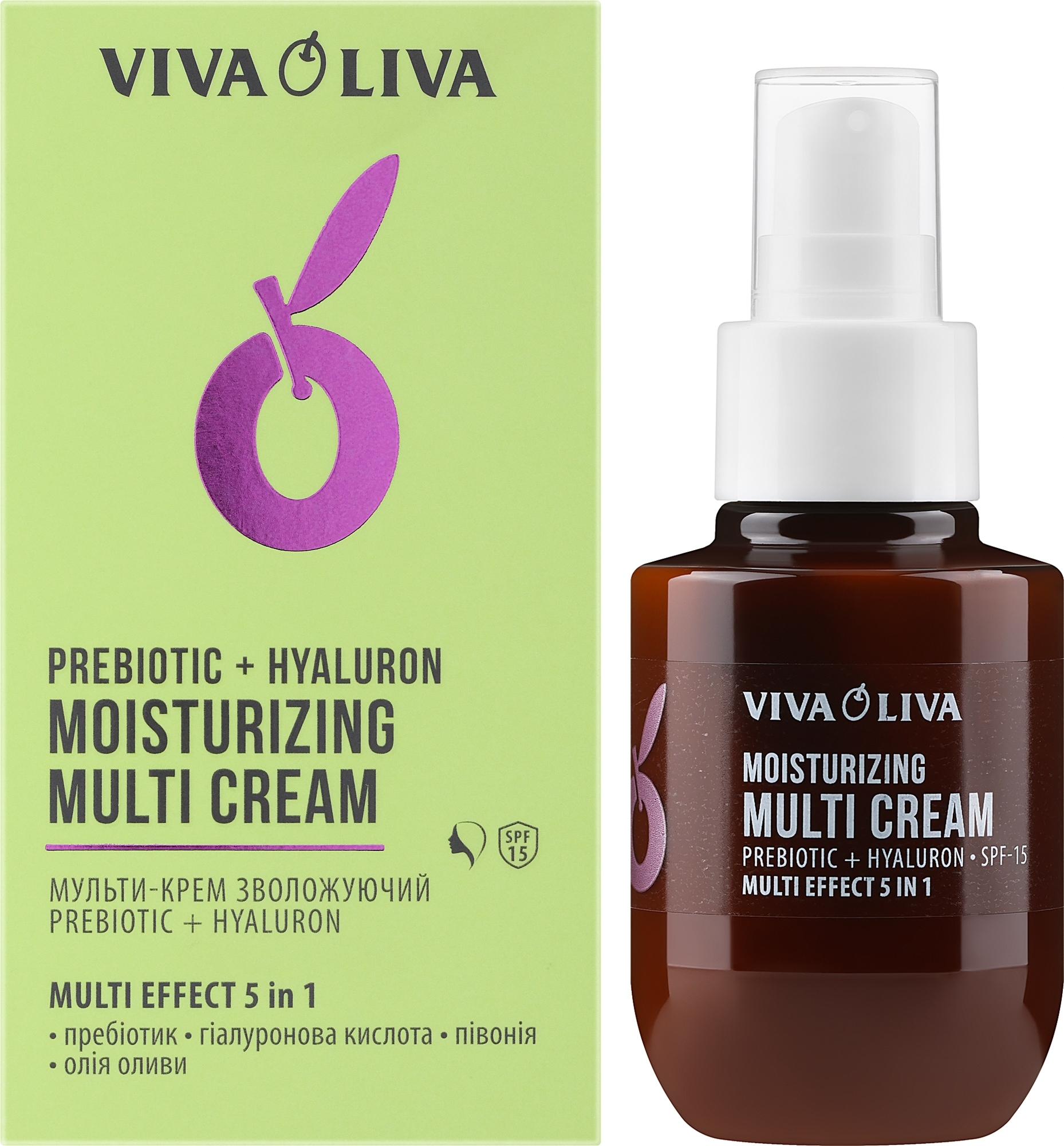 Feuchtigkeitsspendende Gesichtscreme - Viva Oliva Prebiotic + Hyaluron Moisturizing Multi Cream SPF 15 — Bild 75 ml