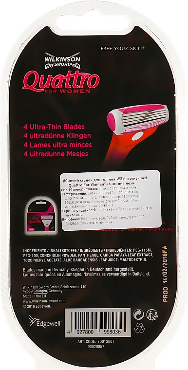 Rasiermaschine + 1 austauschbare Klinge - Wilkinson Sword Quattro For Women Beauty Edition — Bild N2