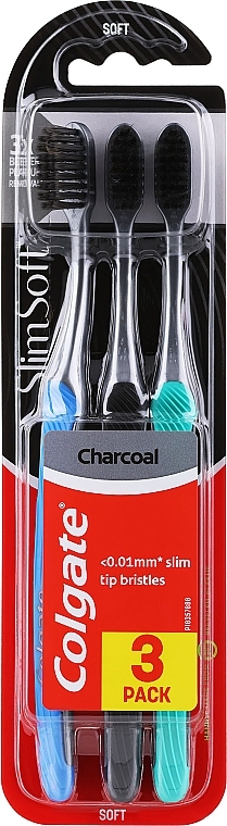 Zahnbürste weich blau, schwarz, türkis - Colgate Slim Soft Charcoal  — Bild N1