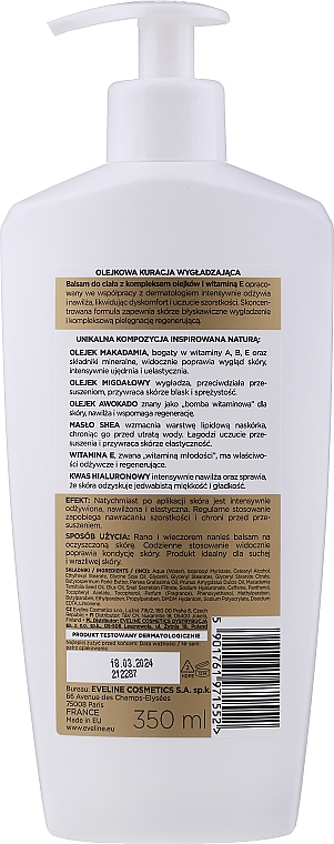 Intensiv feuchtigkeitsspendender, glättender und nährender Körperbalsam mit Mandel-, Macadamia- und Avocadoöl - Eveline Cosmetics Expert Balm — Bild N2