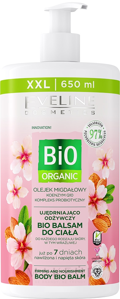Straffender und feuchtigkeitsspendender Körperbalsam mit Aloe Vera, Coenzym Q10 und probiotischem Komplex - Eveline Bio Organic Body Bio Balm — Bild 650 ml