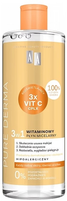 3in1 Vitamin-Mizellenflüssigkeit - AA Cosmetics Pure Derma  — Bild N1