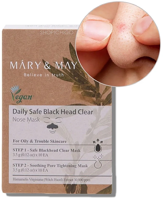 Set - Mary & May Daily Safe Black Head Clear Nose Mask (Maske 10 St.)  — Bild N1