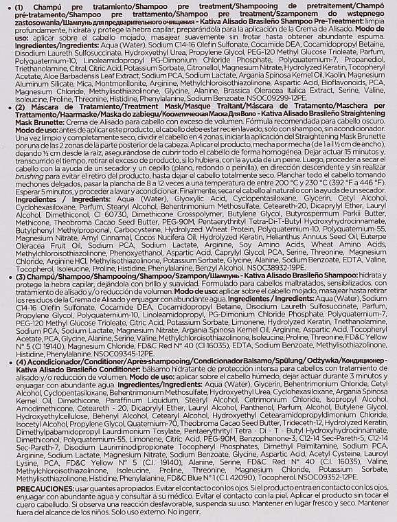 Keratin-Haarglättungs-Kit für Brünetten - Kativa Alisado Brasileno Straighten Brunette (Pre-Shampoo 15ml + Haarmaske 150ml + Shampoo 30ml + Conditioner 30ml + Pinsel 1 St. + Einweg-Handschuhe) — Bild N8