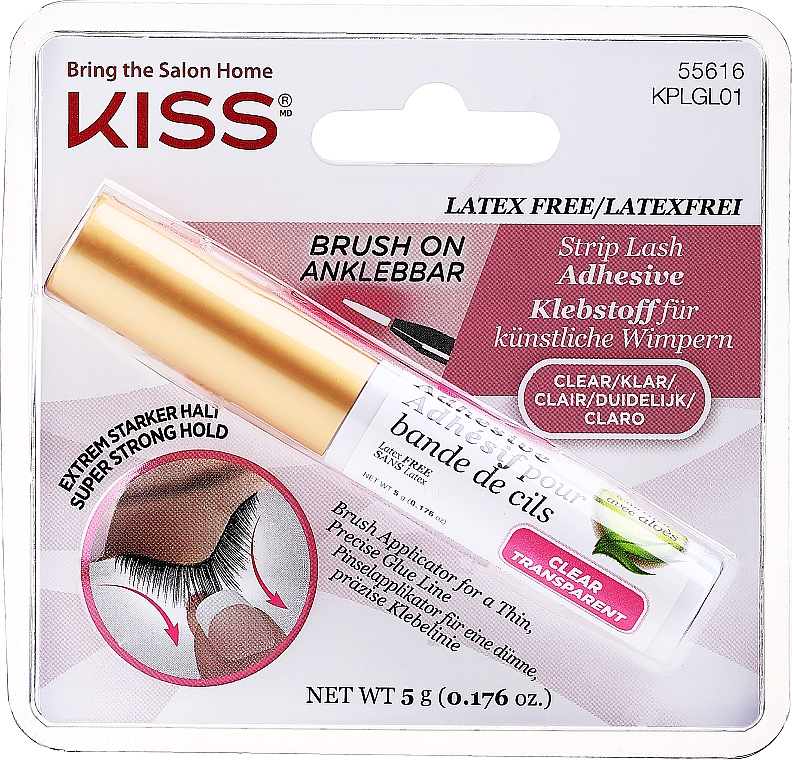 Klebstoff für künstliche Wimpern mit Pinselapplikator - Kiss Strip Lash Adhesive Clear Super Strong Hold — Bild N1