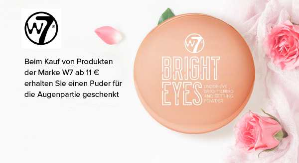 Beim Kauf von Produkten der Marke W7 ab 11 € erhalten Sie einen Puder für die Augenpartie geschenkt
