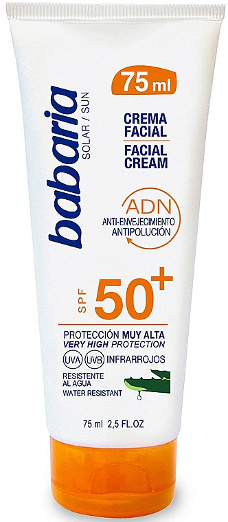 Sonnenschutzcreme für Gesicht mit Aloe Vera-Extrakt LSF 50 - Babaria Aloe Vera Facial Sun Cream Spf50 — Bild N1