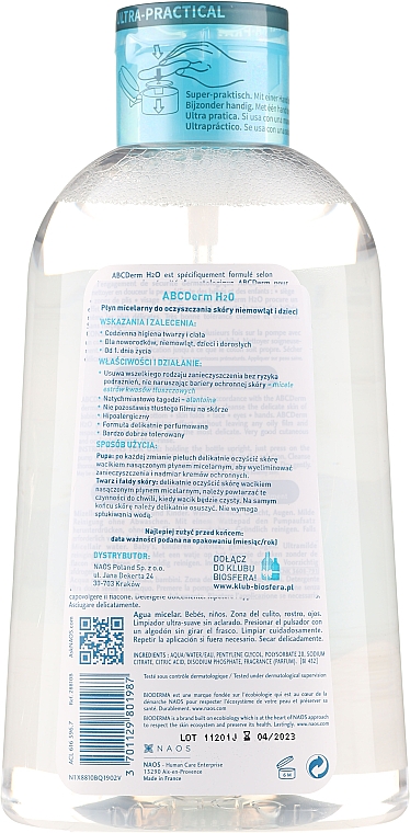 Mizellen-Reinigungswasser für Kinder - Bioderma Abcderm H2O Micellar Water (mit Pumpenspender) — Bild N2