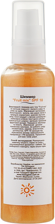 Körperschimmer SPF 10 - H2Organic Shimer Spray For Body Fruit Mix SPF-10 — Bild N2