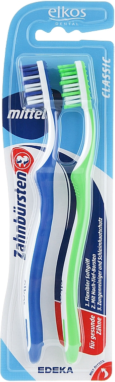 Zahnbürste mittel Classic blau+hellgrün - Elkos Dental — Bild N1