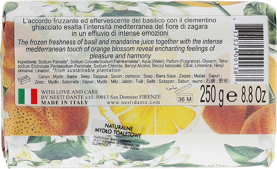 Naturseife Capri - Nesti Dante Energizing Soap Orange Blossom, Frosted Mandarine & Basil Dolce Vivere Collection — Bild N2