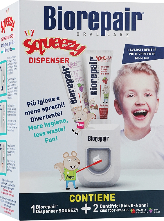 Zahnpflegeset für Kinder - Biorepair (Fluoridfreie Kinderzahnpasta 0-6 Jahre 2x50ml + Zahnpastaspender 1St.) — Bild N1