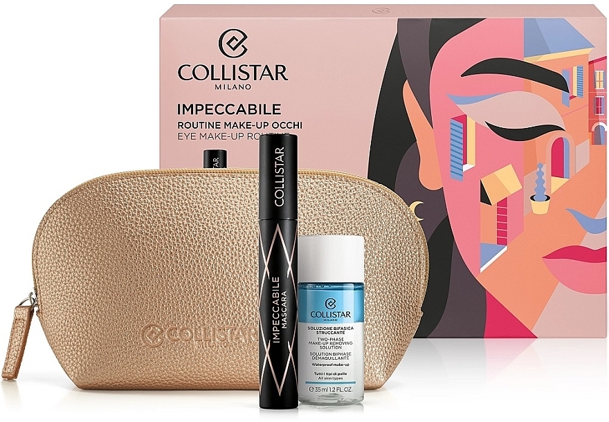 Set - Collistar Impeccabile Mascara Gift Set (Mascara 14ml + Make-up Entferner 35ml + Kosmetiktasche 1 St.) — Bild N1